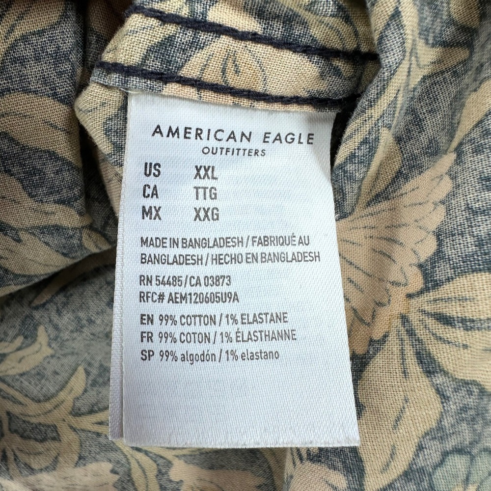 American Eagle Flex Mens XXL Short Sleeve Button Up Shirt Floral Teal Pink Green - Picture 14 of 14